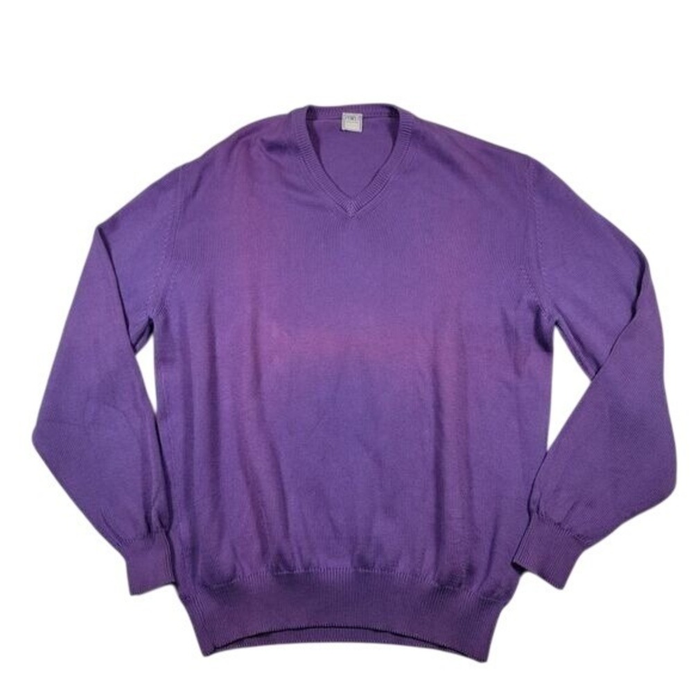 Fedeli Men's V-Neck Cotton Knit Sweater Sz L Purple‎ Made in Italy SUN FADED